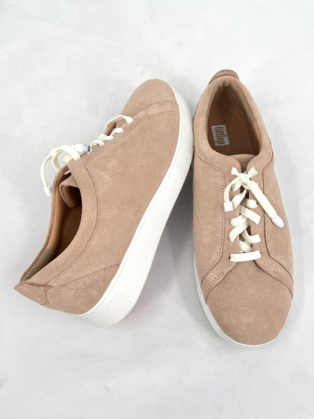 FitFlop Rally Suede Paris Beige Nude Blush Elastic Lace Sneakers US 9